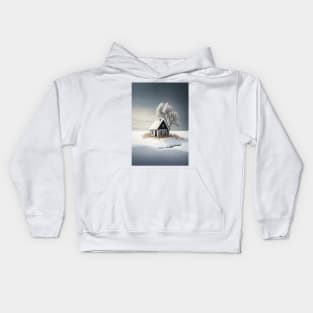 Minimalist Winter Landscape Isolated Cottage Snow Covered Tree Kids Hoodie